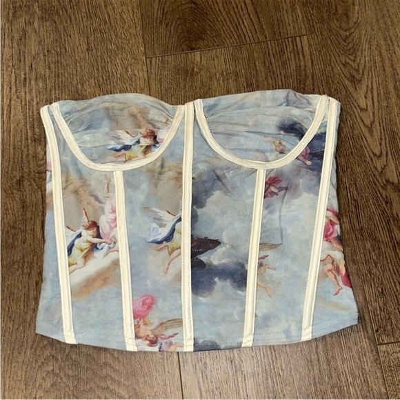 Blue and White Bustier Top with Sweetheart Neckline - Picture 2 of 6